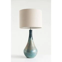 Glass Table Lamp with Linen Shade - 3R Studios