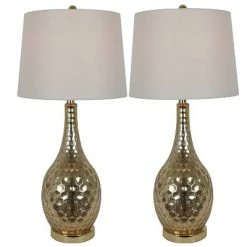 23" (Set of 2) Fletcher Glass Genie Table Lamps Gold (Includes LED Light Bulb) - Decor Therapy