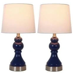 Set of 2 Draper Table Lamp with USB Ports (Includes LED Light Bulb) Blue - Decor Therapy