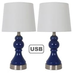 Set of 2 Draper Table Lamp with USB Ports (Includes LED Light Bulb) Blue - Decor Therapy -Desk Lamps sales shop unnamed file 5026