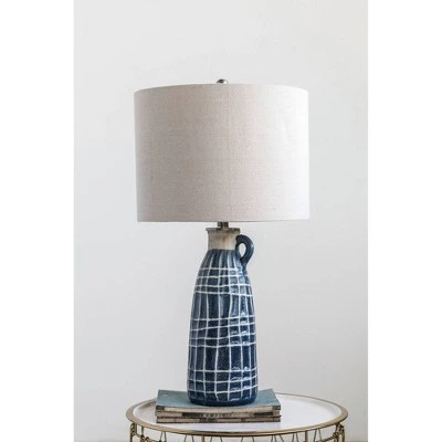 Stoneware Table Lamp with Embossed Grid Pattern - 3R Studios 1 Stoneware Table Lamp with Embossed Grid Pattern - 3R Studios