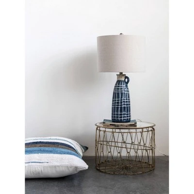 Stoneware Table Lamp with Embossed Grid Pattern - 3R Studios 2 Stoneware Table Lamp with Embossed Grid Pattern - 3R Studios - Image 2