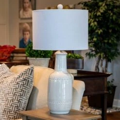 27.5" Patterned Ceramic Table Lamp White Glaze - Decor Therapy -Desk Lamps sales shop unnamed file 5044