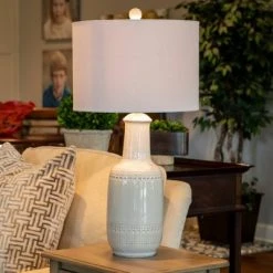 27.5" Patterned Ceramic Table Lamp White Glaze - Decor Therapy -Desk Lamps sales shop unnamed file 5045