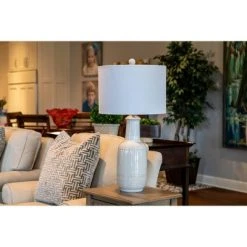 27.5" Patterned Ceramic Table Lamp White Glaze - Decor Therapy -Desk Lamps sales shop unnamed file 5046