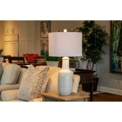 27.5" Patterned Ceramic Table Lamp White Glaze - Decor Therapy -Desk Lamps sales shop unnamed file 5047