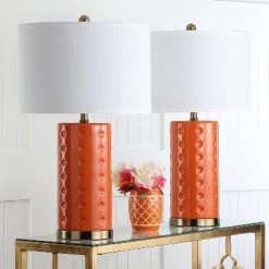 (Set of 2) 26" Roxanne Table Lamp Orange (Includes CFL Light Bulb) - Safavieh
