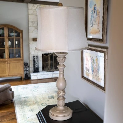 30" x 12" Dora Sculpted Resin Table Lamp Distressed Cream - Decor Therapy 6 30" x 12" Dora Sculpted Resin Table Lamp Distressed Cream - Decor Therapy - Image 6