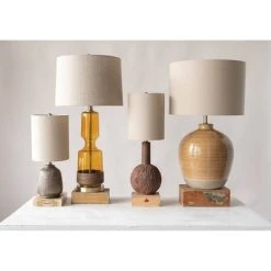 Terracotta Table Lamp with Metallic Glaze and Linen Shade - 3R Studios