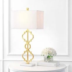 JONATHAN Y 32" Iron Salina Ogee Trellis Modern Table Lamp (Includes LED Light Bulb) Gold - Jonathan Y