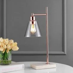 JONATHAN Y 22.25" Metal and Marble Lorena Modern Glam Table Lamp (Includes LED Light Bulb) Copper - Jonathan Y