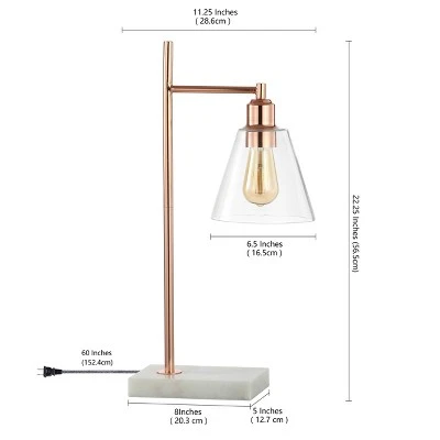 JONATHAN Y 22.25" Metal and Marble Lorena Modern Glam Table Lamp (Includes LED Light Bulb) Copper - Jonathan Y 3 JONATHAN Y 22.25" Metal and Marble Lorena Modern Glam Table Lamp (Includes LED Light Bulb) Copper - Jonathan Y - Image 3