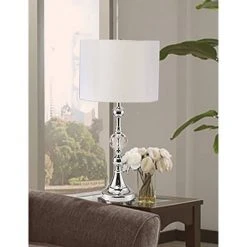 29.5" Traditional Metal Table Lamp with Crystal Accent (Includes CFL Light Bulb) Silver - Ore International -Desk Lamps sales shop unnamed file 5198