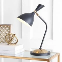 JONATHAN Y 21.5" Iron Albert Retro Mid Century LED Table Lamp - Jonathan Y White And Gold