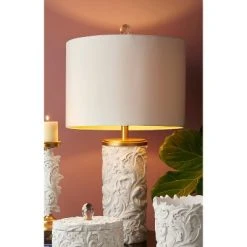 29.5" Antique Polyresin Table Lamp with Etched Base White - Ore International