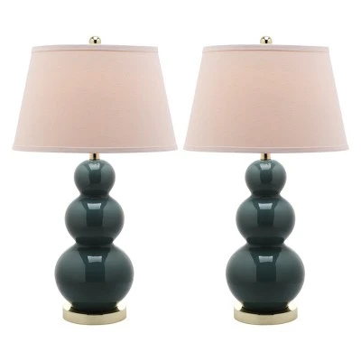 (Set of 2) 28" Pamela Triple Gourd Ceramic Lamp Marine Blue (Includes CFL Light Bulb) - Safavieh 3 (Set of 2) 28" Pamela Triple Gourd Ceramic Lamp Marine Blue (Includes CFL Light Bulb) - Safavieh - Image 3