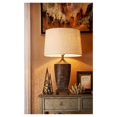 30" Traditional Polyresin Table Lamp with Textured Pattern (Includes CFL Light Bulb) Brown - Ore International 1 30" Traditional Polyresin Table Lamp with Textured Pattern (Includes CFL Light Bulb) Brown - Ore International