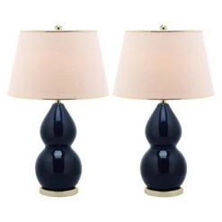 (Set of 2) 26.5" Jill Double- Gourd Ceramic Lamp Navy (Includes CFL Light Bulb) - Safavieh