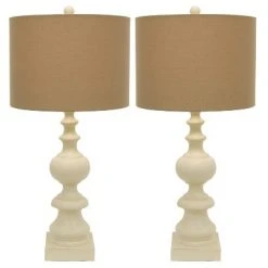 23" Set of 2 Distressed Cream Resin Table Lamp Cream - Decor Therapy