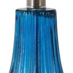 27.5" Emma Embossed Glass Table Lamp Indigo - Decor Therapy -Desk Lamps sales shop unnamed file 5341