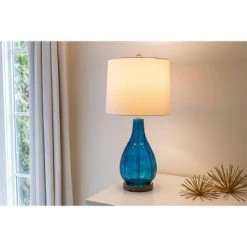 27.5" Emma Embossed Glass Table Lamp Indigo - Decor Therapy -Desk Lamps sales shop unnamed file 5346
