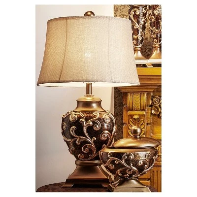 29.5" Metal Table Lamp with Antique Etching (Includes CFL Light Bulb) Brown - Ore International 1 29.5" Metal Table Lamp with Antique Etching (Includes CFL Light Bulb) Brown - Ore International