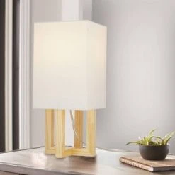 15" Square MDF Table Lamp (Includes LED Light Bulb) Natural - Cresswell Lighting -Desk Lamps sales shop unnamed file 5385