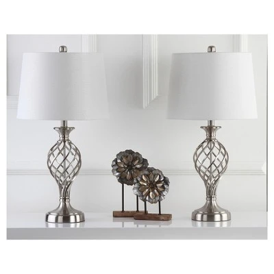 (Set of 2) 26.8" Lattice Urn Table Lamp Nickel (Includes CFL Light Bulb) - Safavieh 2 (Set of 2) 26.8" Lattice Urn Table Lamp Nickel (Includes CFL Light Bulb) - Safavieh - Image 2
