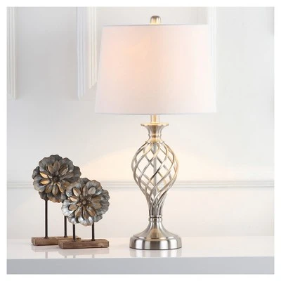 (Set of 2) 26.8" Lattice Urn Table Lamp Nickel (Includes CFL Light Bulb) - Safavieh 3 (Set of 2) 26.8" Lattice Urn Table Lamp Nickel (Includes CFL Light Bulb) - Safavieh - Image 3