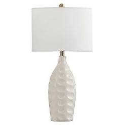 Large Round Transitional Dimpled Moulded Table Lamp White - StyleCraft