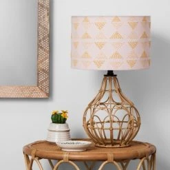 Rattan Table Lamp Pink Shade - Opalhouse™