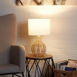 20" Bryce Rattan Silverwood Table Lamp (Includes LED Light Bulb) Light Brown - Decor Therapy