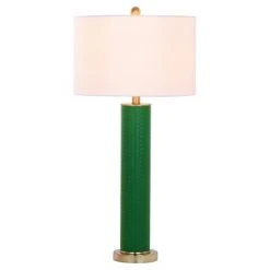 (Set of 2) 31.5" Ollie Faux Woven Leather Table Lamp (Includes CFL Light Bulb) Dark Green - Safavieh
