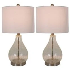 22.5" Set of 2 Crackled Teardrop Table Lamp Clear - Decor Therapy