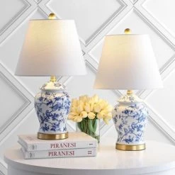JONATHAN Y 22" (Set of 2) Penelope Chinoiserie Table Lamps (Includes LED Light Bulb) Blue/White - JONATHAN Y