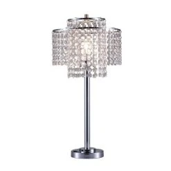 26" Antique Metal Table Lamp with Crystals and USB Port Silver - Ore International