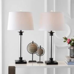 JONATHAN Y 30" (Set of 2) Mason Glass/Metal Table Lamp (Includes LED Light Bulb) Black - JONATHAN Y