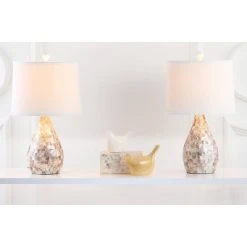 (Set of 2) 20.5" Lauralie Ivory Capiz Shell Lamp Ivory (Includes CFL Light Bulb) - Safavieh