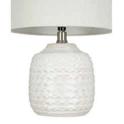 15.25" Textured Ceramic Accent Table Lamp with Linen Shade (Includes LED Light Bulb) White - Cresswell Lighting
