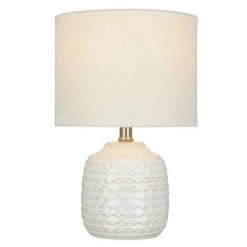 15.25" Textured Ceramic Accent Table Lamp with Linen Shade (Includes LED Light Bulb) White - Cresswell Lighting -Desk Lamps sales shop unnamed file 836