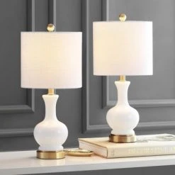 JONATHAN Y 22" (Set of 2) Cox Glass/Metal Table Lamp (Includes Energy Efficient Light Bulb) - JONATHAN Y White