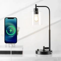 JONATHAN Y 23" Iron/Seeded Glass Axel Farmhouse Industrial Task Lamp (Includes LED Light Bulb) Black - JONATHAN Y -Desk Lamps sales shop unnamed file 948